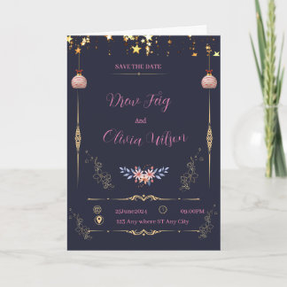 Invitación Elegante invitat Boda floral negro y geométrico