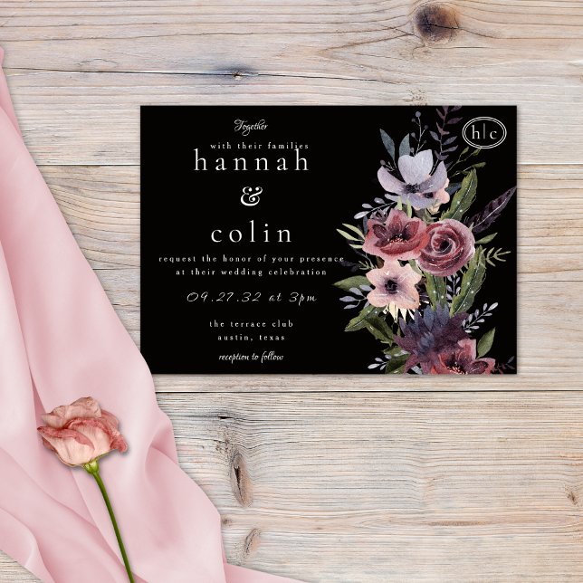 Invitación Elegante invitat negro arborgoñoso floral negro (Subido por el creador)
