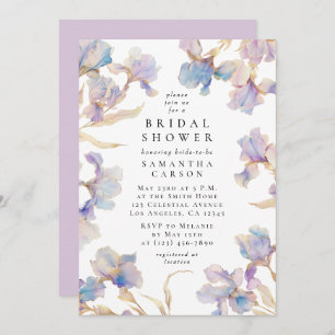 Invitación Elegante Iris Floral Watercolor Bridal Shower