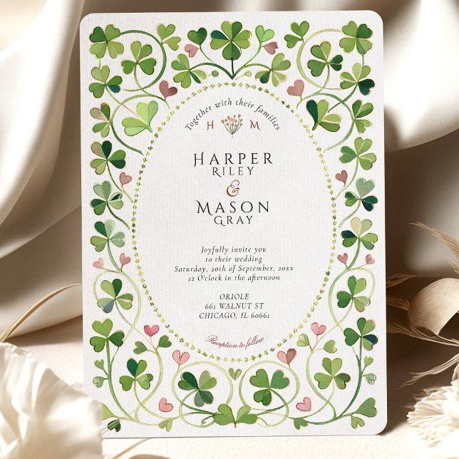 Invitación Elegante irlandés Shamrock & Hearts Watercolor Bod (Subido por el creador)
