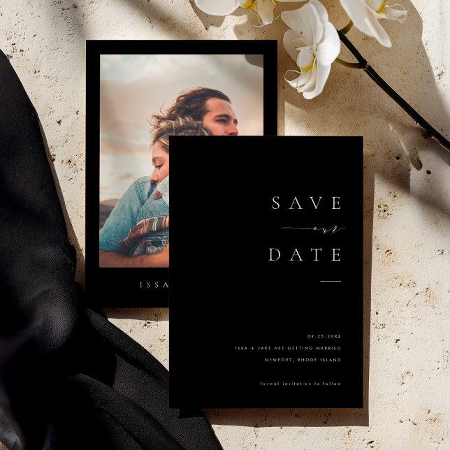 Invitación elegante ISSA Save the Date negra con f (Subido por el creador)