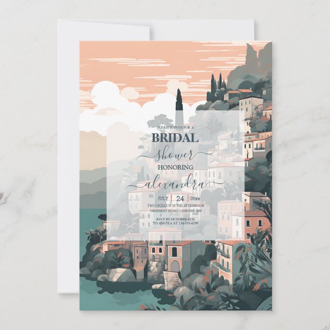 Invitación Elegante Italia Capri Destino Ducha Novial (Anverso)