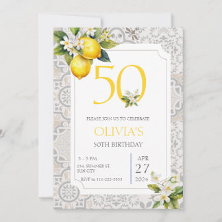 Invitación Elegante italiano limón mediterráneo 50 cumpleaños