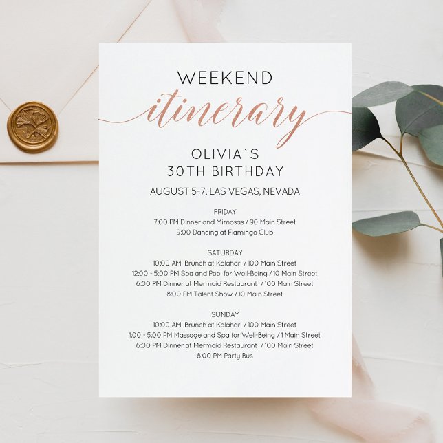 Invitación Elegante itinerario de cumpleaños de fin de semana (Subido por el creador)