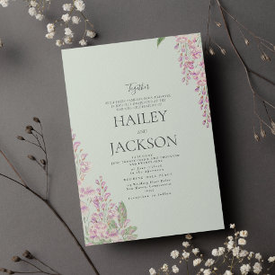 Invitación Elegante jacinto floral rosa verde menta boda