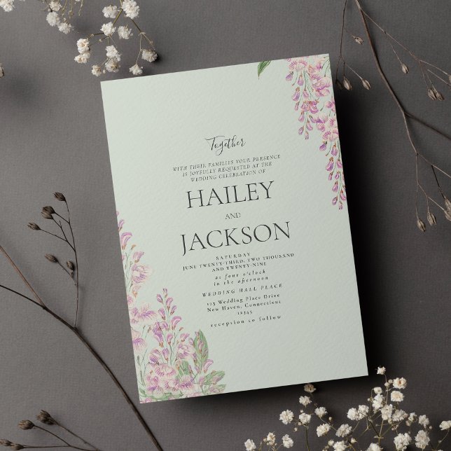Invitación Elegante jacinto floral rosa verde menta boda (Elegant mint green pink hyacinth floral wedding invitation )