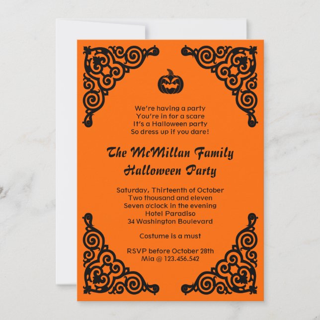 Invitación Elegante Jack O' Lantern Fiesta de disfraces de Ha (Anverso)