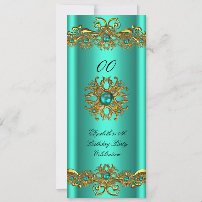 Invitación Elegante Jade Green Jewel Gold Birthday Party 2 (Anverso)