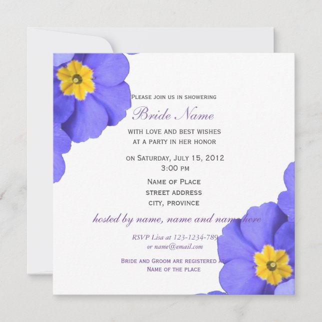 Invitación Elegante jardín azul primaveral flores de novia (Anverso)