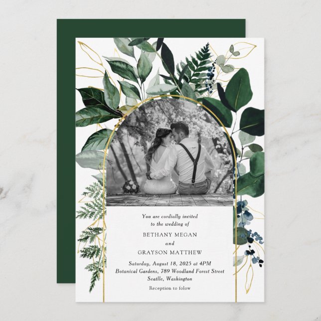 Invitación Elegante jardín botánico boda fotográfico moderno  (Anverso / Reverso)