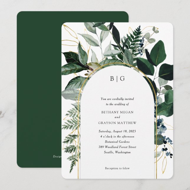 Invitación Elegante jardín botánico boda moderno (Anverso / Reverso)