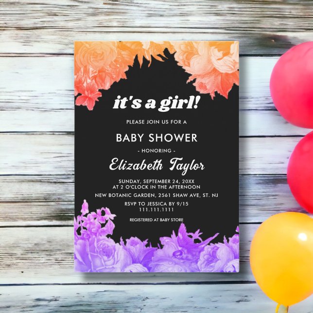 Invitación Elegante Jardín Botánico Neon Floral Baby Shower (Subido por el creador)