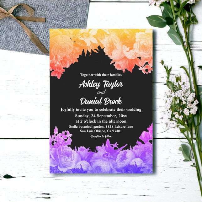 Invitación Elegante Jardín Botánico Neon Light Floral Boda (Subido por el creador)