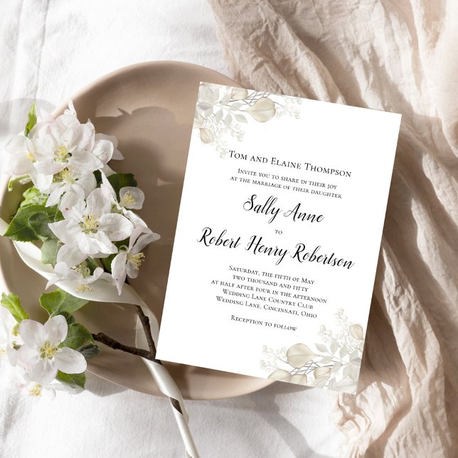 Invitación Elegante Jardín Botánico Sage Green Script (Simple and elegant sage green and cream foliage wedding invitation.)