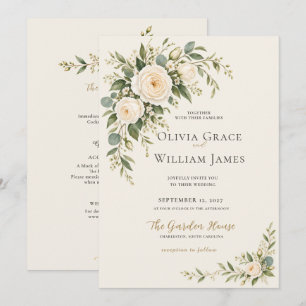 Invitación Elegante Jardín de Boda con Verde y Rosa Marfil