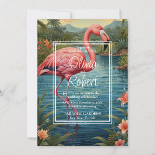 Invitación Elegante jardín de boho tropical de flamingo rosa