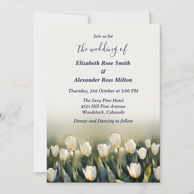 Invitación Elegante jardín de Bonito de tulipanes blancos bod (Anverso)