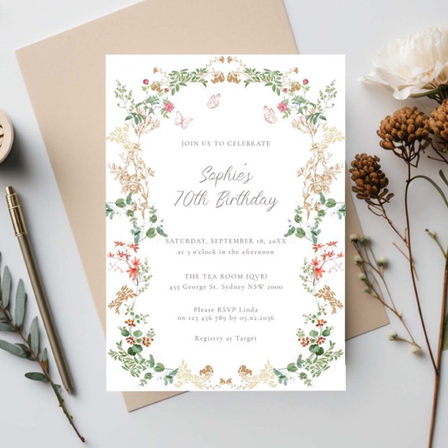 Invitación Elegante jardín de flores silvestres cumpleaños 70 (Subido por el creador)
