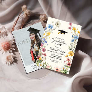 Invitación Elegante jardín de flores silvestres de graduación