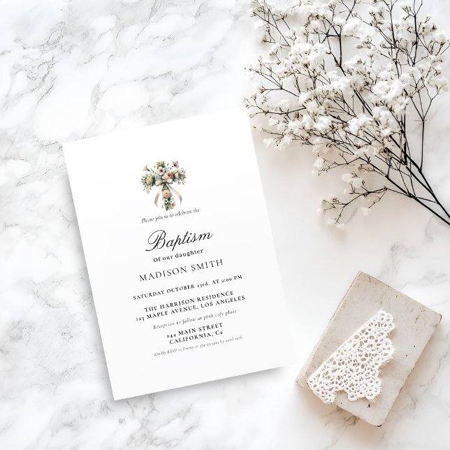 Invitación Elegante Jardín de Flores Silvestres Primer Baptis (Subido por el creador)