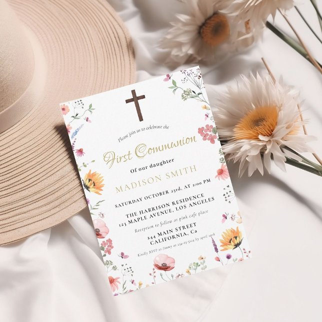 Invitación Elegante Jardín de Flores Silvestres Primera Comun (Subido por el creador)