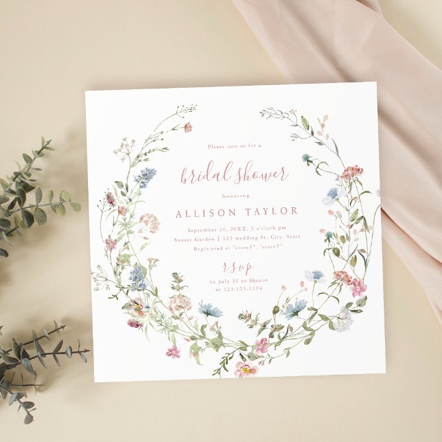 Invitación Elegante Jardin de Flores Silvestres Rosa Ducha Nu (Elegant Pink Wildflower Rustic Boho Bridal Shower Invitation)