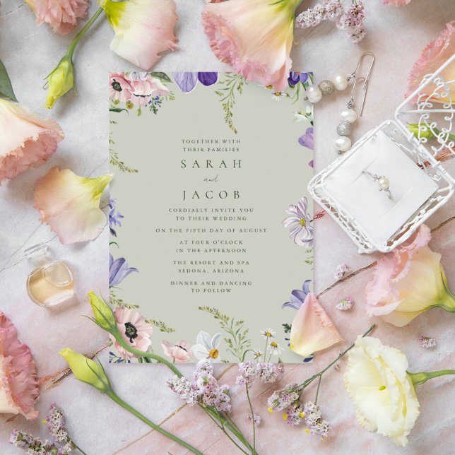 Invitación Elegante Jardín de la Boda de Flores Silvestres In (Elegant Garden Wildflower Wedding Invitation)