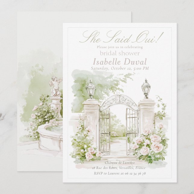 Invitación Elegante jardín de novias Chateau Pastel francés (Anverso / Reverso)