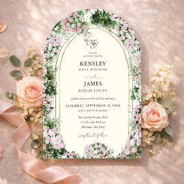 Invitación Elegante jardín de rosado con boda fotográfica