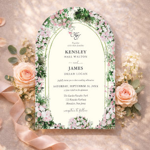 Invitación Elegante jardín de rosado con boda fotográfica