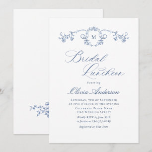 Invitación Elegante jardín de tela azul francés BRIDAL LUNCHE