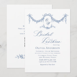 Invitación Elegante jardín de tela azul francés BRIDAL LUNCHE