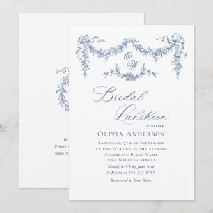 Invitación Elegante jardín de tela azul francés BRIDAL LUNCHE
