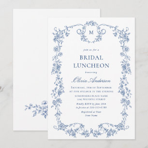 Invitación Elegante jardín de tela azul francés BRIDAL LUNCHE