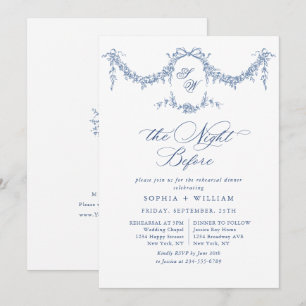 Invitación Elegante Jardín de tela azul francés para la cena
