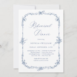 Invitación Elegante Jardín de tela azul francés para la cena