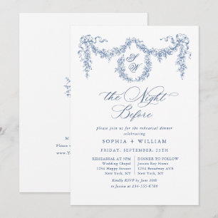 Invitación Elegante Jardín de tela azul francés para la cena