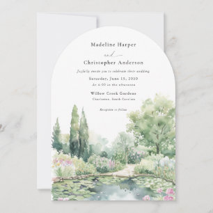 Invitación Elegante jardín de verano con arco de acuarela par