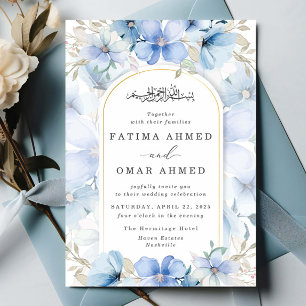 Invitación Elegante jardín floral azul Boda musulmán islámico