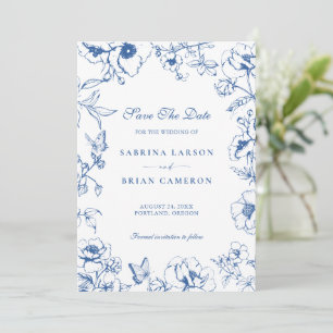 Invitación Elegante jardín floral azul real para guardar la f
