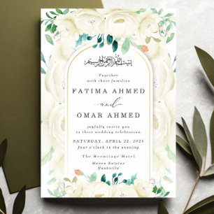 Invitación Elegante Jardín floral blanco Boda musulmán islámi