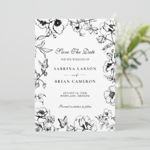 Invitación Elegante jardín floral blanco y negro para guardar