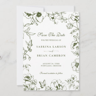 Invitación Elegante jardín floral de olivo verde para guardar