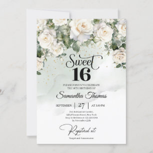 Invitación Elegante Jardín floral de rosas blancas de época