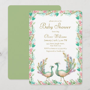 Invitación Elegante Jardín Floral Esmeralda Pavo Real Baby Sh