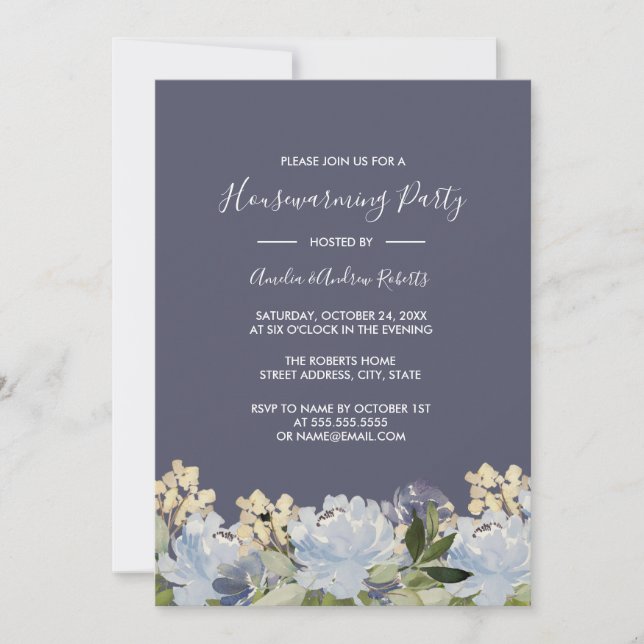 Invitación Elegante jardín floral gris azul cálido (Anverso)