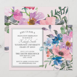 Invitación Elegante jardín floral morado rosa fiesta de gradu