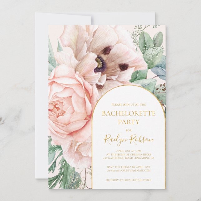 Invitación Elegante Jardín Floral | Pastel Bachelorette (Anverso)