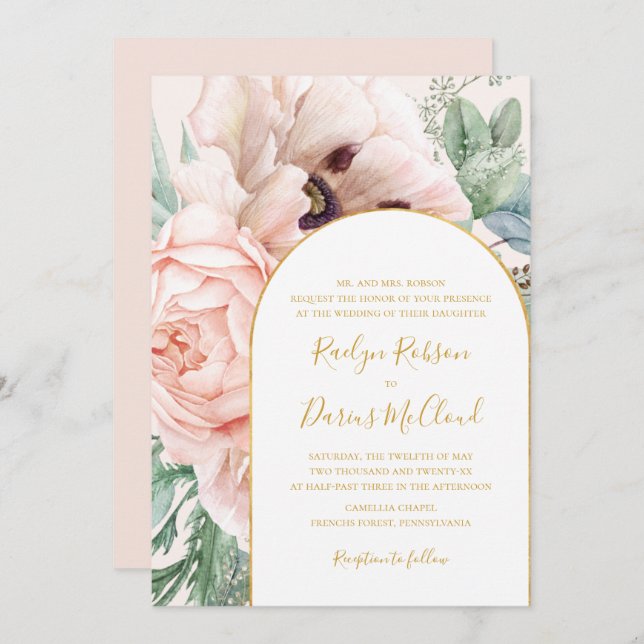 Invitación Elegante Jardín Floral Pastel Boda Tradicional (Anverso / Reverso)