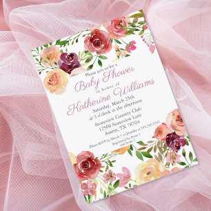 Invitación Elegante Jardín floral Peony de Baby Shower rosa R
